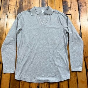 State & Liberty Men’s XL Long Sleeve Tipped Polo Shirt Gray Stretch Performance